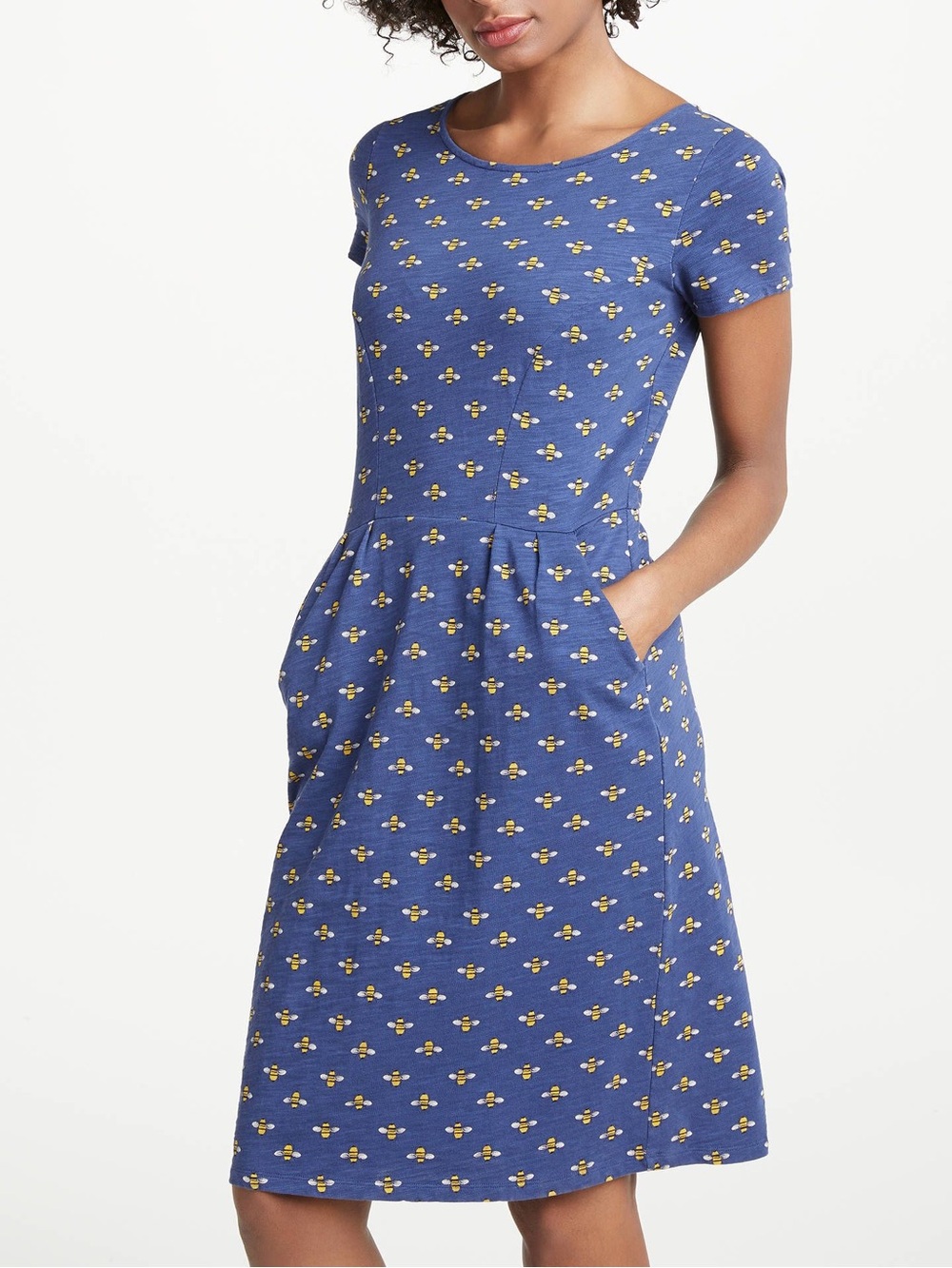 Boden Phoebe Bee print blue dress with pockets size 8